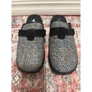 Corkys Lima Blue Tan Woven Textile Fleece Lined Slip On Mules‎ Womens Size 8